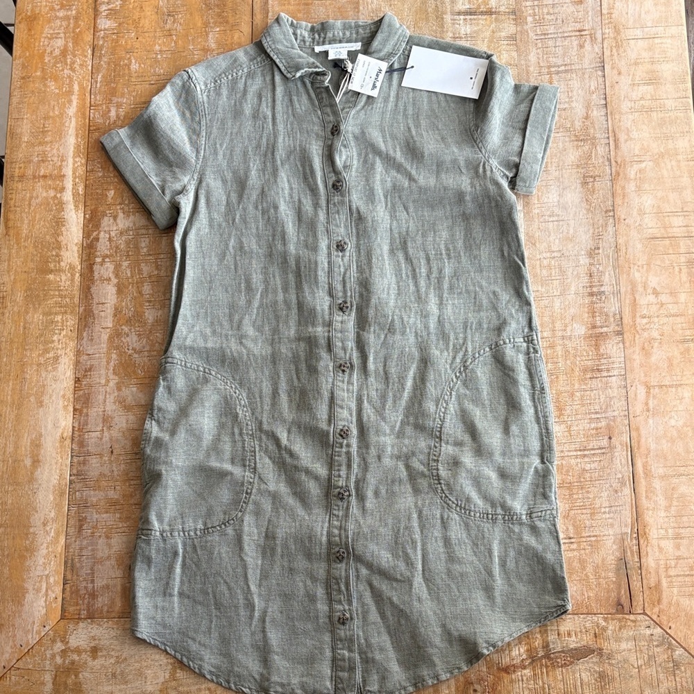 NWT Lucky Brand Olive Green Linen Dress size XS